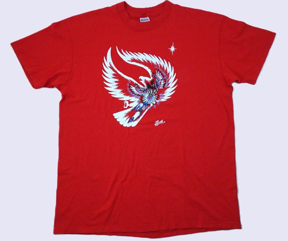 Vintage Joe Rector t-shirt XL Red Made in USA Native American Eagle Warrior Okla